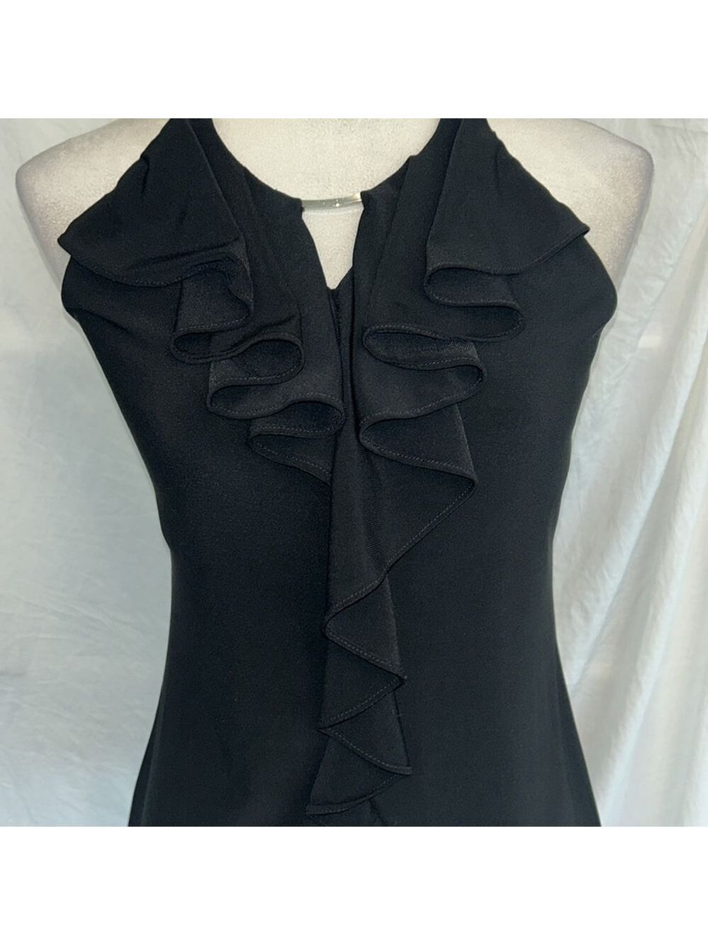 White House Black Market: Black, Tie Halter Top, Size Small - Picture 2 of 7